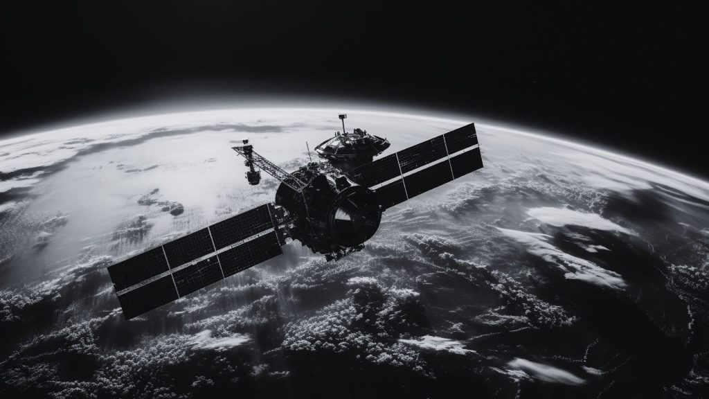 Orbiting Your Offer Why Clarity Drives More Sales Clear Messaging - Black and white image of a satellite orbiting Earth