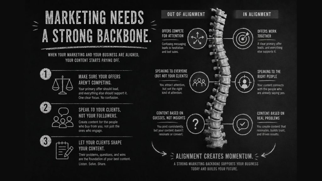 Infographic of a spine to show a strong marketing backbone black and white